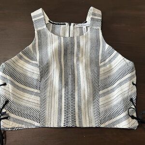 BCBGeneration Cream & Black Striped Lace-Up Crop Top